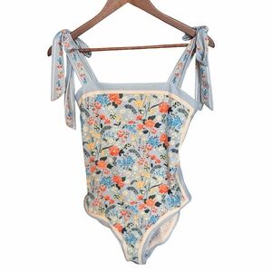 Visual Swim Reversible floral one piece swimsuit tie strap classic size small *